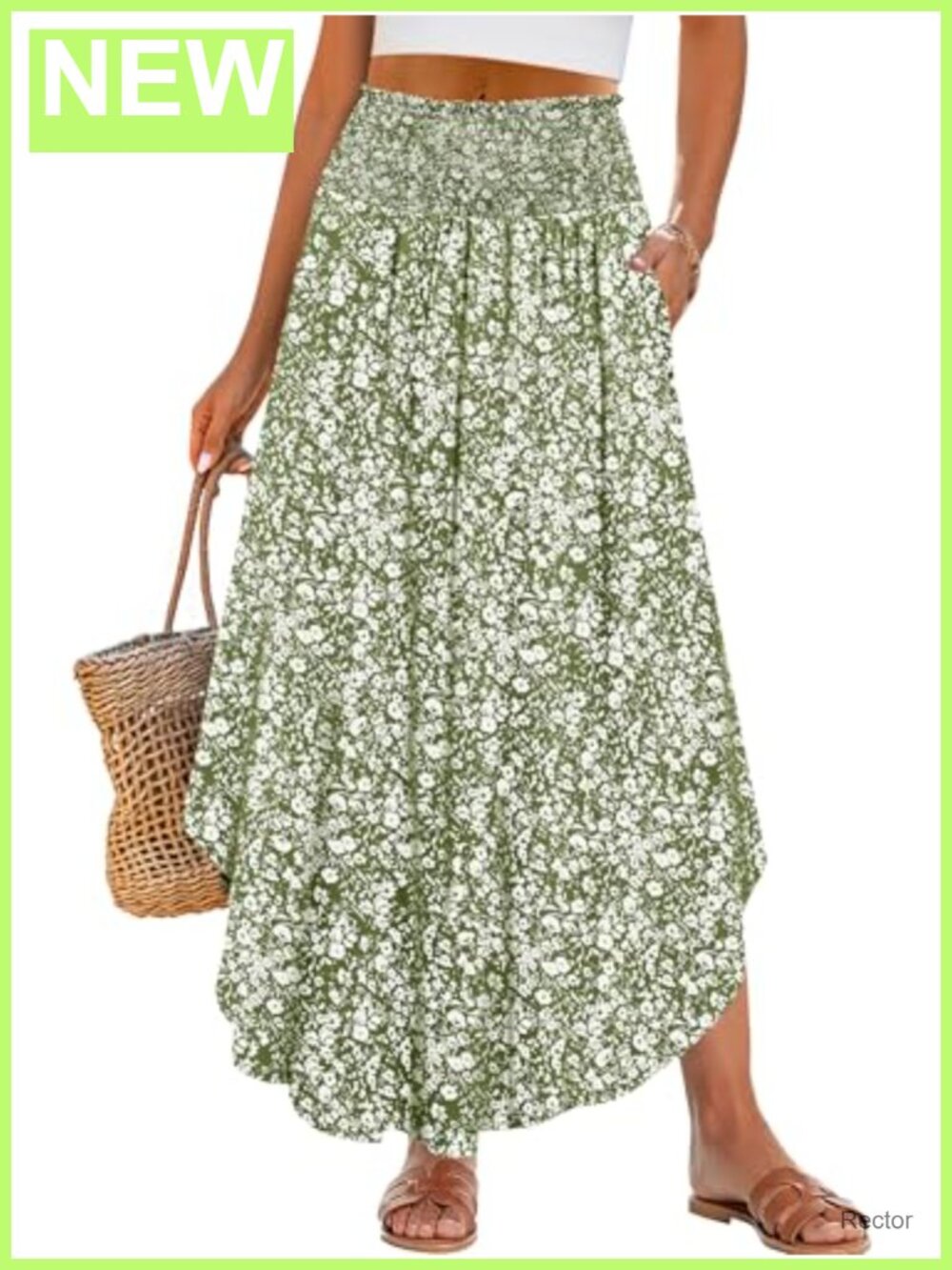 Women High Waist Floral Flowy Boho Maxi Skirt with Pockets Summer